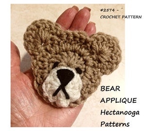 BEAR APPLIQUE Crochet Pattern, Crochet Teddy Bear Applique, instant download,   with video tutorial, #2574, Hectanooga patterns