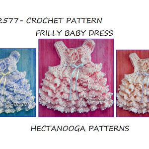 CROCHET BABY Dress Pattern, Sweet Frilly baby dress, newborn 3 months, cute and easy design, 2577, sundress, jumper, christening dress image 5
