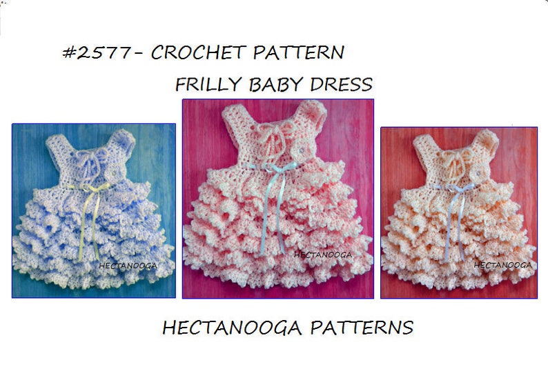 CROCHET BABY Dress Pattern, Sweet Frilly baby dress, newborn 3 months, cute and easy design, 2577, sundress, jumper, christening dress image 5