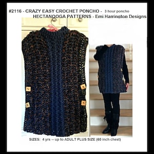Easy crochet PATTERNs, Poncho Pattern, crochet sweater,  women&#39;s clothing, child, teen clothing, plus size, #2116 crazy easy poncho