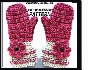 Mittens CROCHET PATTERN, Instant Download,  # 231,  Raspberry Mittens,  handmade patterns   Sizes age 2 to adult . Digital Download