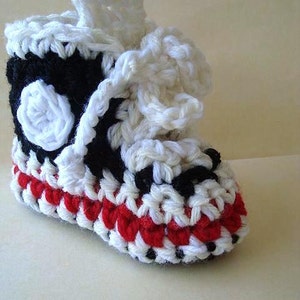 Baby booties SNEAKERS, high tops, crochet PATTERN, Black and red, Newborn to 12 months, instant download, num. 542 image 3