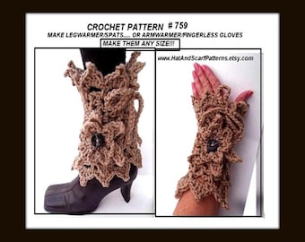 CROCHET PATTERNS, Lacy Leg Warmers, Boot Cuffs, Or Arm Warmers, Fingerless Gloves...Make ANY size- Make both with this pattern.  Patt. # 759