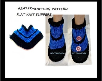 Easy knit slippers, flat knit , KNITTING PATTERN, men, boys, kids, child, toddler, women,girls, slippers for all, 2479K, Easy  pattern