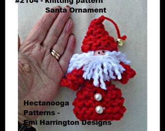 KNITTING PATTERN, Knit Santa Ornament, Christmas ornament, Hanging decoration, tree ornament, #2104K, Hectanooga Patterns