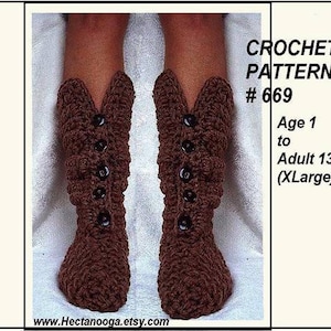 crochet PATTERN, Crochet Boot Slippers,  Age 1 to adult sizes, toddlers, children, teens, preteen, men, women, taupe slipper # 669