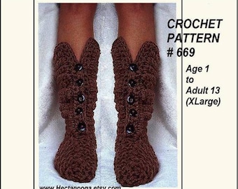crochet PATTERN, Crochet Boot Slippers,  Age 1 to adult sizes, toddlers, children, teens, preteen, men, women, taupe slipper # 669