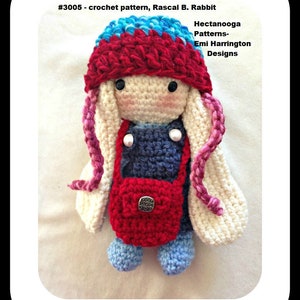 Easy Crochet bunny pattern, Easter rabbit, Softie doll,  RASCAL B. Rabbit, #3005