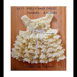 CROCHET BABY Dress Pattern, Sweet Frilly baby dress, newborn 3 months, cute and easy design, 2577, sundress, jumper, christening dress image 3