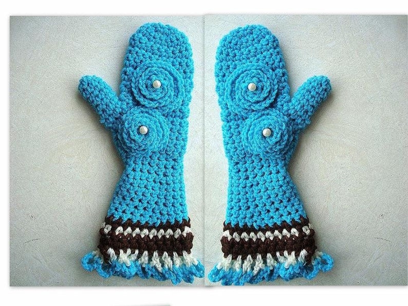 Crochet patterns, mittens FRILLY Edge, GIRLY MITTENS num. 335, any size, baby to adult... Permission to sell your finished mittens image 2