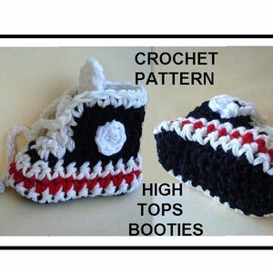 Baby booties SNEAKERS, high tops, crochet PATTERN, Black and red, Newborn to 12 months, instant download, num. 542 image 2