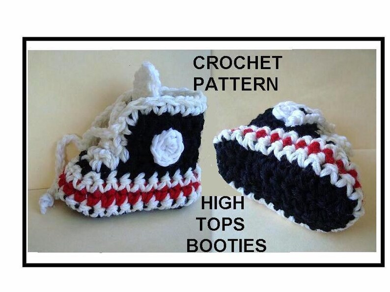 Baby booties SNEAKERS, high tops, crochet PATTERN, Black and red, Newborn to 12 months, instant download, num. 542 image 2
