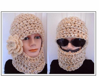 Easy Crochet HAT Pattern, crochet, Unisex ski mask,  #597CROB , BALACLAVA,  Ski Hat 3 sizes Age 5 to Adult - Chunky Style....