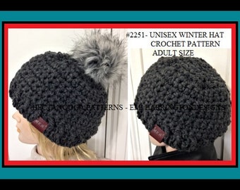 crochet hat, crochet pattern, Unisex Winter Beanie hat, men and women, dense thick hat, cold weather hat, #2251