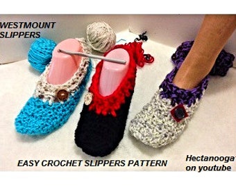 CROCHET SLIPPER PATTERN, Westmount slippers, Unisex style for men women boys and girls, all sizes, #2788, free video demo, Easy pattern