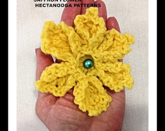 crochet flower pattern, Saffron Flower applique, Easy crochet pattern # 2835