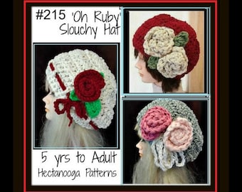 crochet pattern hat, Red CHUNKY SLOUCHIE HAT num  215, by hectanooga on etsy.Oh Ruby age 5 to adult, Free Crochet Pattern in description