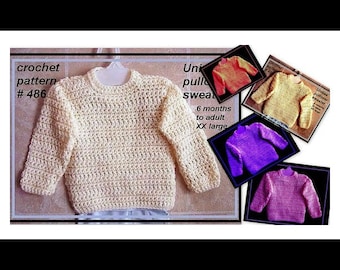 Easy CROCHET PATTERN, Unisex Pullover Sweater,  men&#39;s , child sweater, boy, clothing, baby, toddler, children, teens, adults, number 486