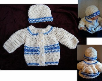 CROCHET PATTERN, baby sweater, baby boy crochet pattern, cardigan, hat, set, children, age 4, toddlers, childrens clothing, num 490
