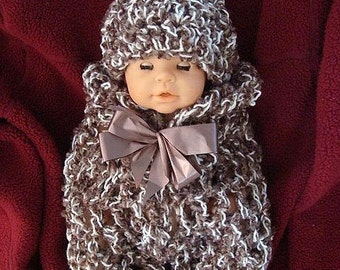 Baby Crochet Pattern, #404, Swaddler and hat, baby set, cocoon, photo prop, baby wrap, pdf, Permission to sell your finished items,