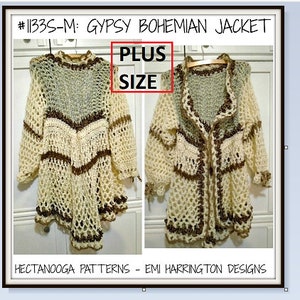 Easy Crochet Vest Pattern, Bohemian Coat, Cardigan Sweater, Adult L-XL,Teens & women, #1133L-XL, plus size,