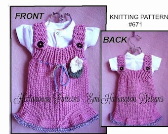 Girls Dress/sundress/ jumper/ or pinafore-baby dress -KNITTING PATTERN - flower & leaf incl. -  all sizes from Newborn to 6 yrs. #671