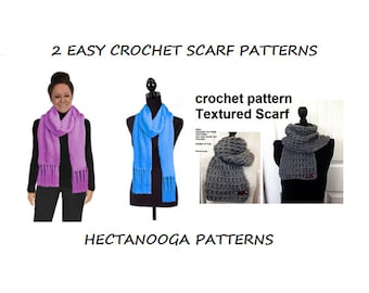 2 EASY CROCHET SCARVES: 1 skein each, End to End scarf, plus Textured Scarf #2971, Unisex scarf, scarf for men, winter clothing