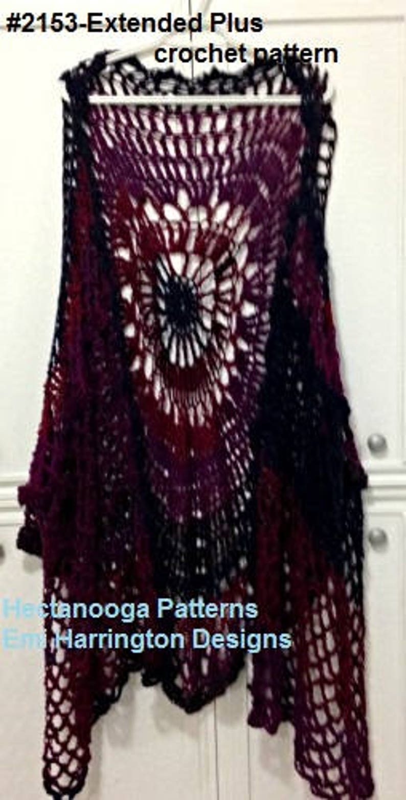 CROCHET PATTERN Extended Plus Clothing, Women's vest, in 3X, 4X, 5X, and 6X sizes, Mandala Bohemian Vest, 2153XP, Hectanooga Patterns image 5