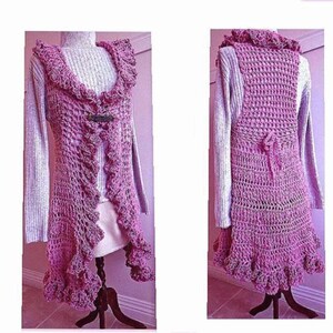 Crochet PATTERN, Ruffled Edge Long Vest , circular vest, child, adult, pdf digital download 760 image 5