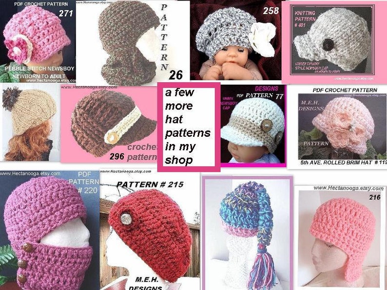 Crochet Hat PATTERN, Baby Newsboy Hat Crochet Pattern, Instant Download PDF 77, Newborn to Adult Photo Prop Pattern image 4