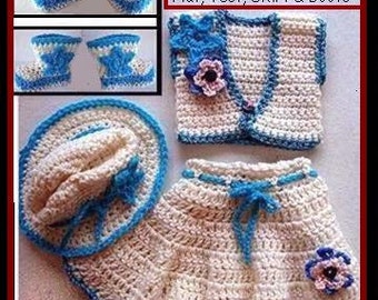 Easy CROCHET PATTERN, Baby cowgirl skirt, hat, vest, boots, 4 piece set, newborn to 12 months, Crochet Patterns for kids, babies, #550-SHBV