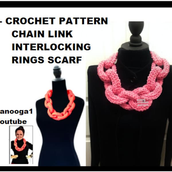 CROCHET Chain Link SCARF or COWL, Interlocking rings, continuous circles, under 2 hours to make, easy pattern, #2878, Hectanooga Patterns