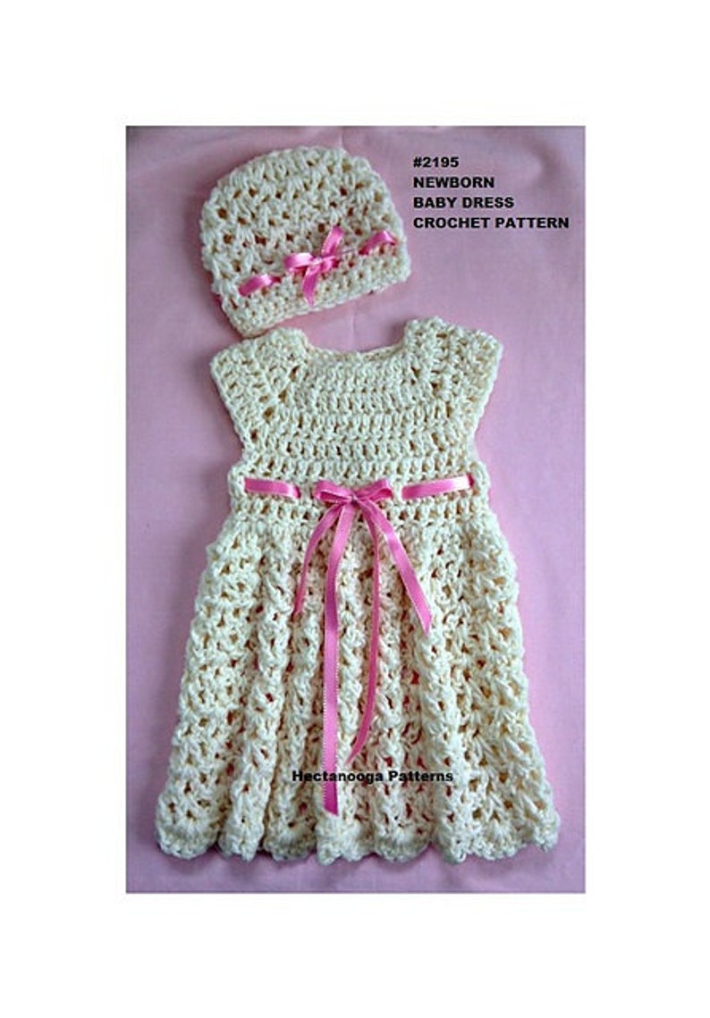 baby dress crochet pattern, baby dress and hat, baby shower gift, new baby gift, newborn to 3 months 2195, free shipping pdf instant image 5