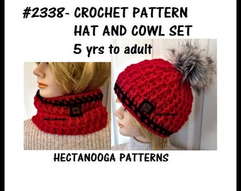 Crochet HAT PATTERN, Get the cowl pattern FREE,  Women, children, kids, teens, men, boys, Easy crochet pattern, #2338,