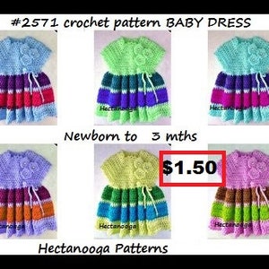 Easy CROCHET Baby Dress PATTERN,  Girl&#39;s Dress, Patterns for kids, babies, newborn- 3 months , #2571 MARINGA Baby dress