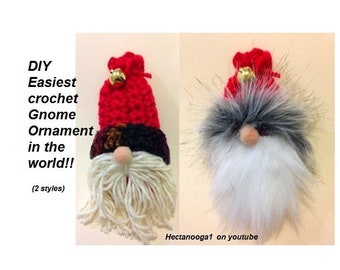 CROCHET PATTERNS, Crochet GNOME Christmas Ornament, Holiday Decorations, Home decor, #2790- free video demo,