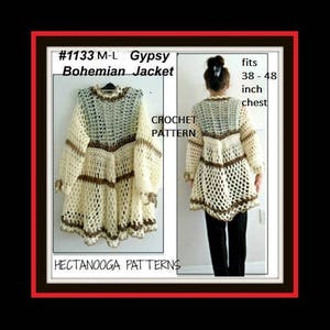 Crochet PATTERN-  bohemian vest or jacket,  women, teens- Chest 38 - 48 inches,  shrug cardigan sweater shawl,#1133M-L