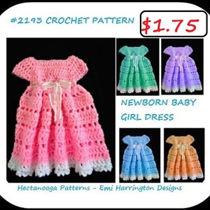 crochet baby dress pattern, new baby dress, shower gift, newborn to 3 months, #2193, free crochet patterns