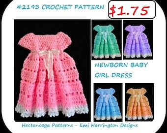 crochet baby dress pattern, new baby dress, shower gift, newborn to 3 months, #2193, free crochet patterns