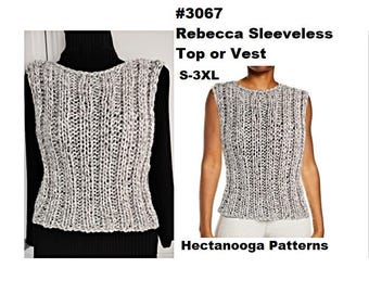 KNITTING PATTERNS, Sleeveless Summer Top or Vest, S - 3XL, Easy beginner pattern, Hectanooga Patterns, Women's clothing, Tank top Shell