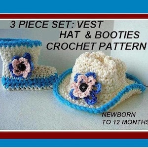 Crochet pattern for babies, Easy Crochet Pattern Cowboy Boots Cowboy Hat Cowboy Vest for Baby, newborn to 12 months, number 550 image 1