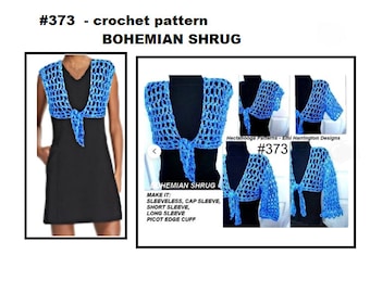 CROCHET Shrug PATTERN,   Easy Bohemian summer Shrug, any size, children to adult, permission to sell your finished shrugs #373, TEEN, women