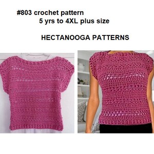 Easy CROCHET SWEATER PATTERN, Pink Summer Shell Top, 5 yrs to Adult 4XL, Easy Pattern, 803, Women's clothing, Children, girls, teens image 1