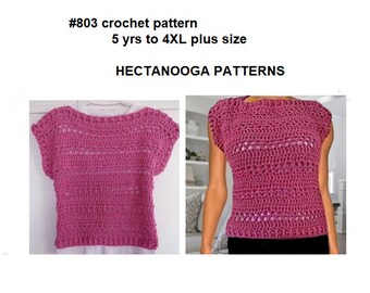 Easy CROCHET SWEATER PATTERN, Pink Summer Shell Top, 5 yrs to Adult 4XL, Easy Pattern, #803, Women's clothing, Children, girls, teens