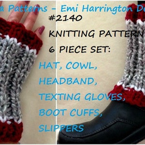 KNITTING PATTERNS, 6 piece set: hat, cowl, headband, slippers, boot cuffs, legwarmers, texting gloves, free cell phone pouch 2140K image 3