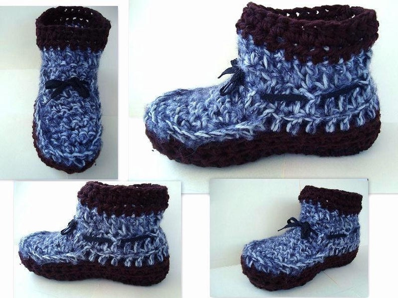 Crochet PATTERN, Unisex Short Boot Style Slippers, men, women, Adult S size 5 to XLarge size 13, num. 604 image 2