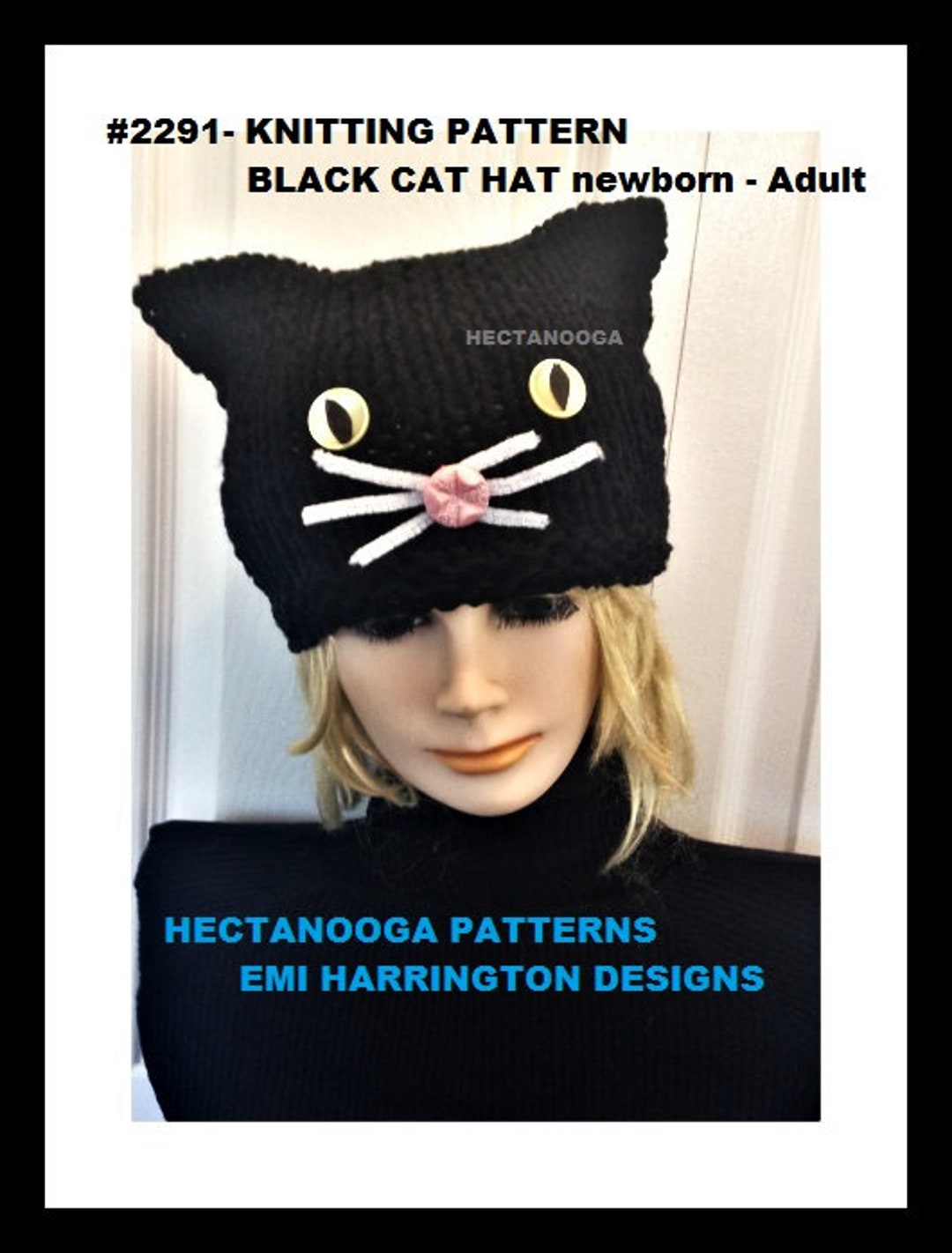 KNITTING PATTERN Black Cat Hat Knit Hat Pattern Hat Etsy