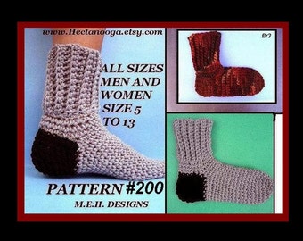 Crochet Socks Pattern, For Men or Women, Sizes: women size 5 and up, men up to size 13., #200, instant download free  shipping pdf file