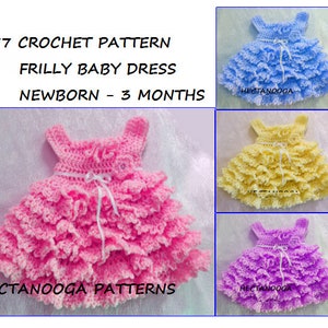 CROCHET BABY Dress Pattern, Sweet Frilly baby dress, newborn 3 months, cute and easy design, 2577, sundress, jumper, christening dress image 4