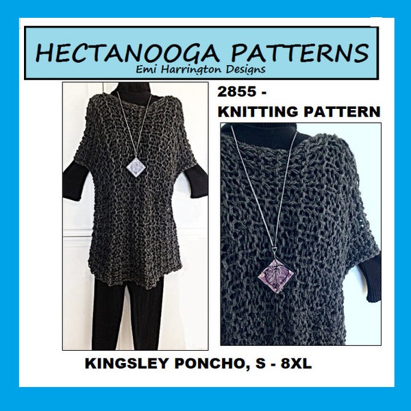 KNITTING PATTERN, Knit Poncho Pattern, small to PLUS size, #2855, quick easy pattern, under 5 hours